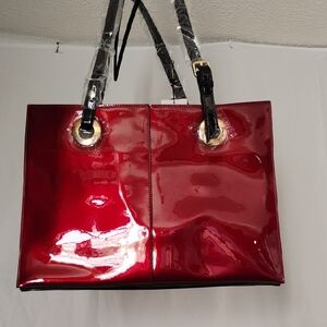 Elegant Red Patent Leather Tote Bag